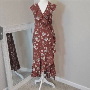 Max Studio Red Asymmetrical Sundress with Flutter Sleeves